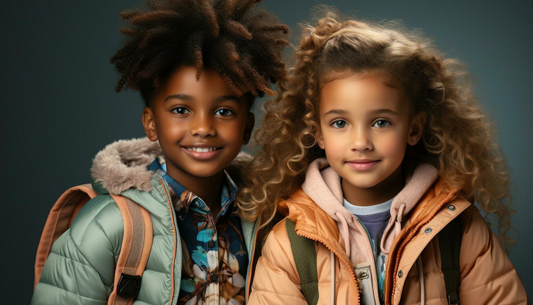 AI generated Smiling child, cheerful happiness, African ethnicity, cute portrait, looking at camera generated by AI photo