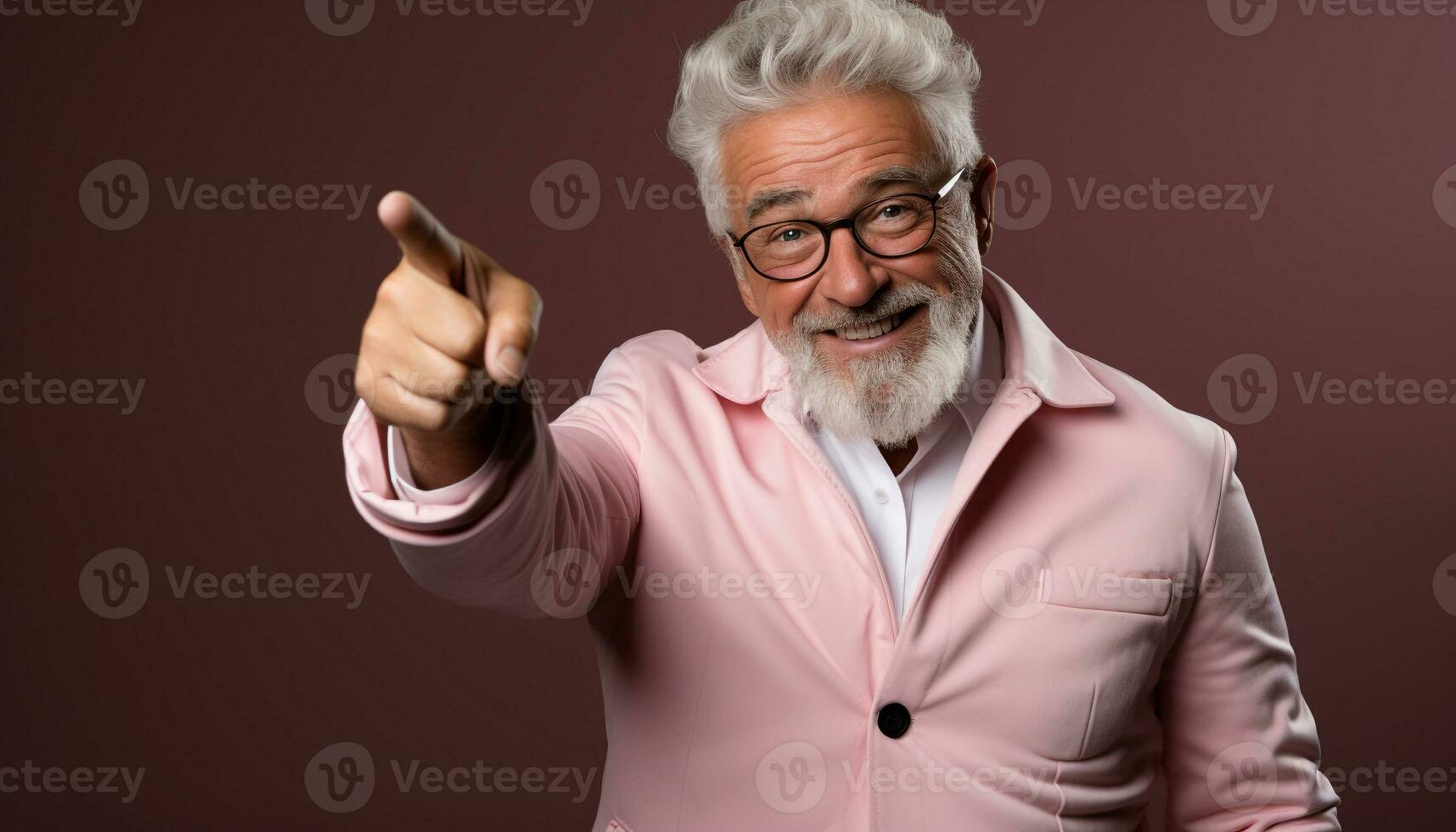 AI generated Smiling senior man pointing, exuding confidence and happiness generated by AI photo