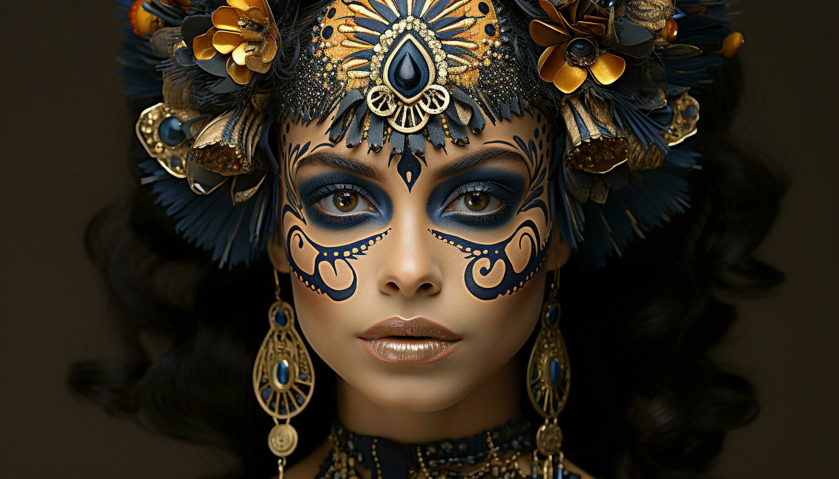 AI generated Beautiful young woman looking at camera with confidence and elegance generated by AI photo