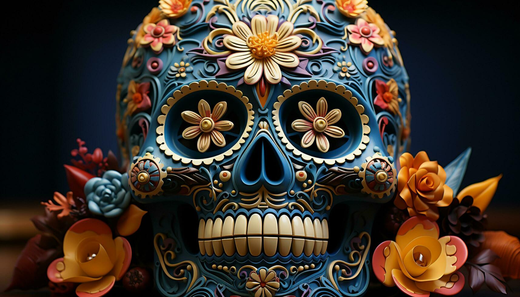 AI generated Day of the Dead celebration colorful skulls symbolize Mexican culture generated by AI photo