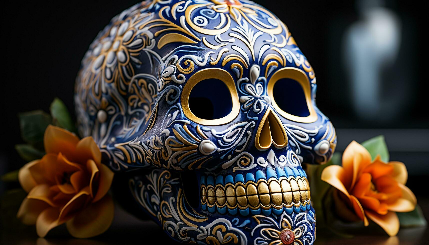 AI generated Day of the Dead celebration colorful masks, spooky yet beautiful generated by AI photo