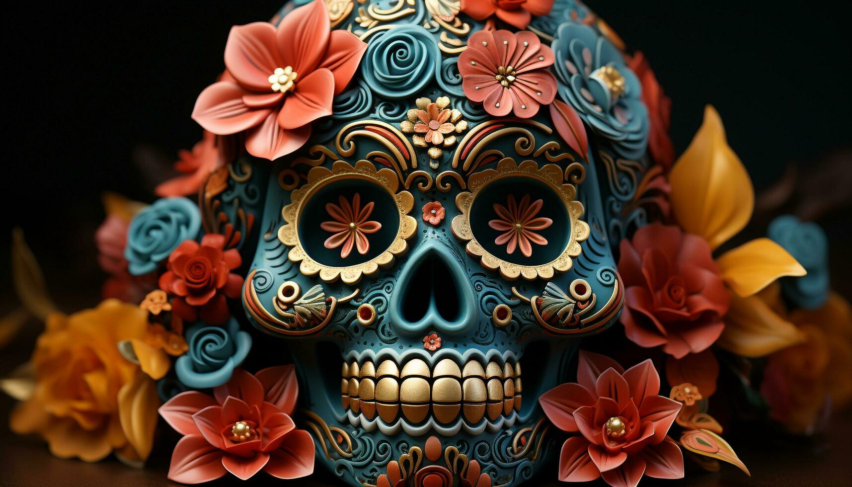 AI generated Day of the Dead celebration colorful flowers symbolize spirituality and tradition generated by AI photo