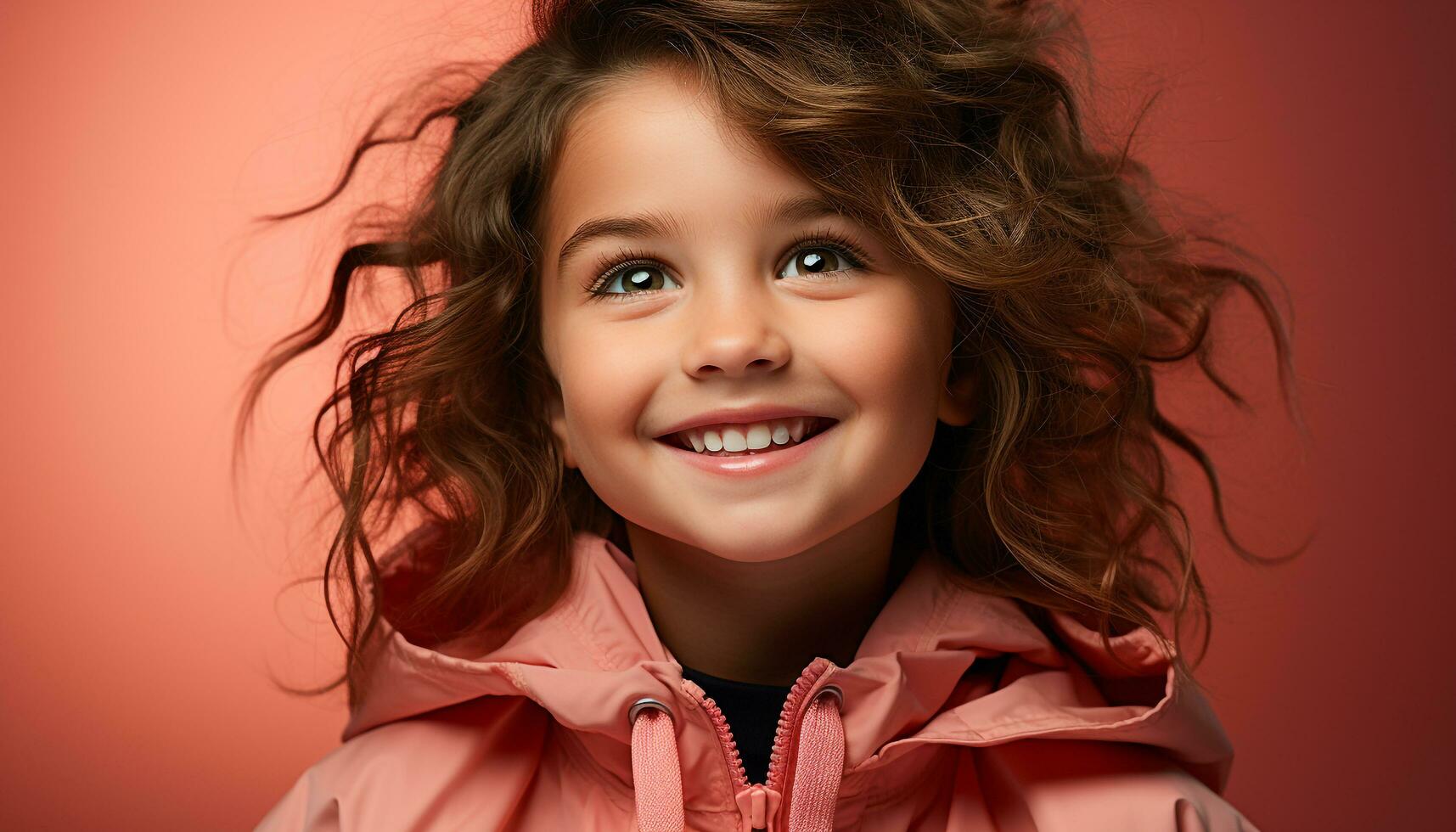 AI generated Smiling girl with curly hair radiates joy and innocence generated by AI photo