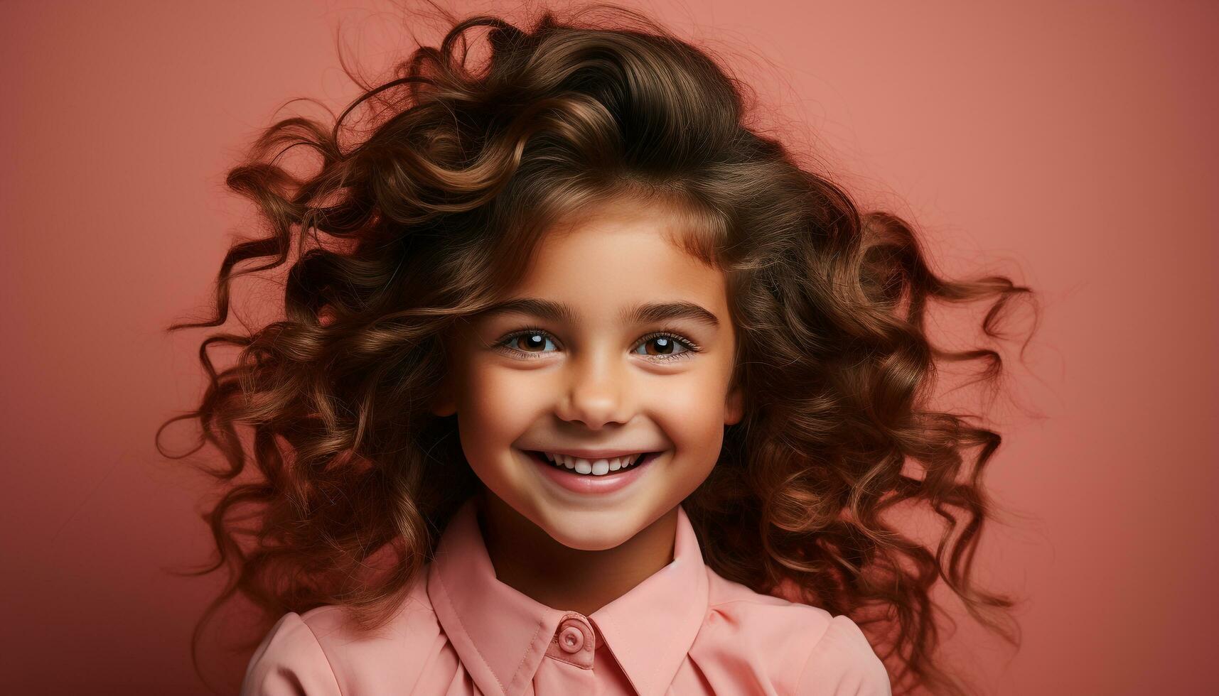 AI generated Smiling child with curly hair, a portrait of happiness generated by AI photo