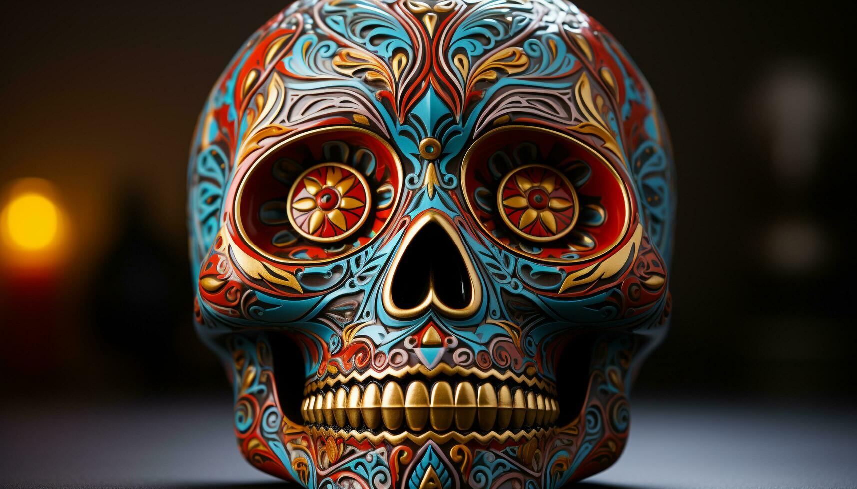 AI generated Day of the Dead celebration colorful, spooky, ornate masks and decorations generated by AI photo