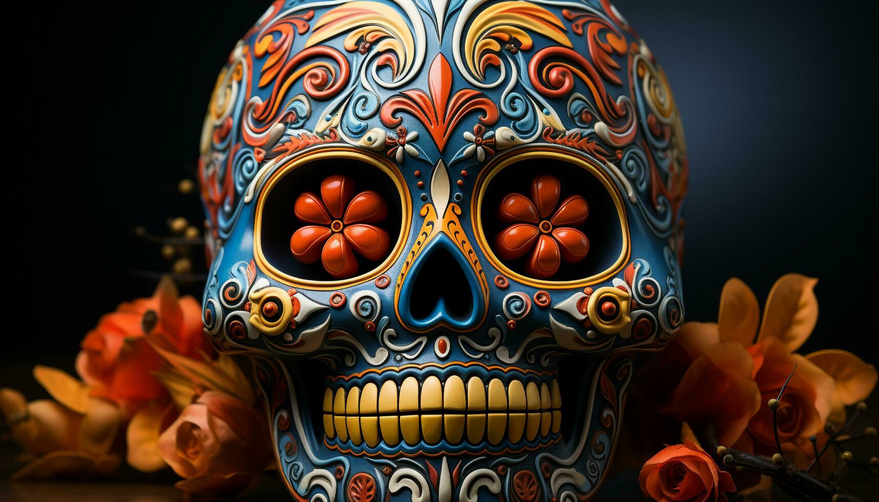 ai generado día de el muerto celebracion vistoso calaveras, flores, y espiritualidad generado por ai foto