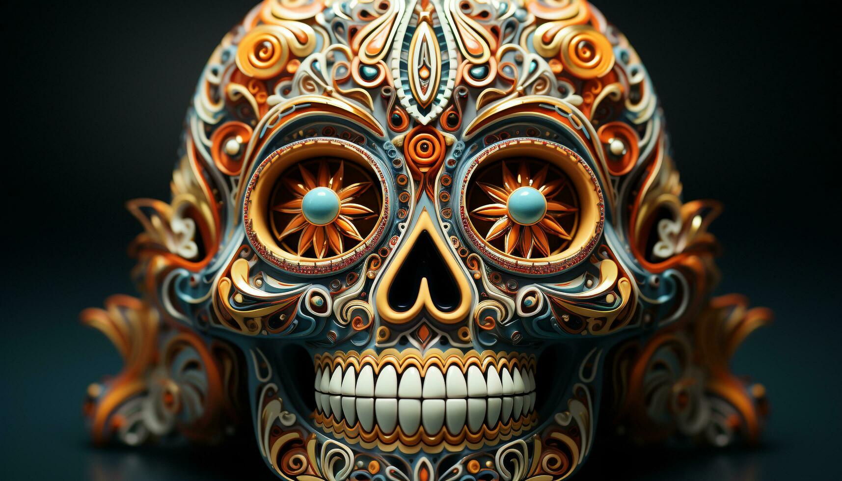 AI generated Day of the Dead celebration spooky human skull decoration generated by AI photo