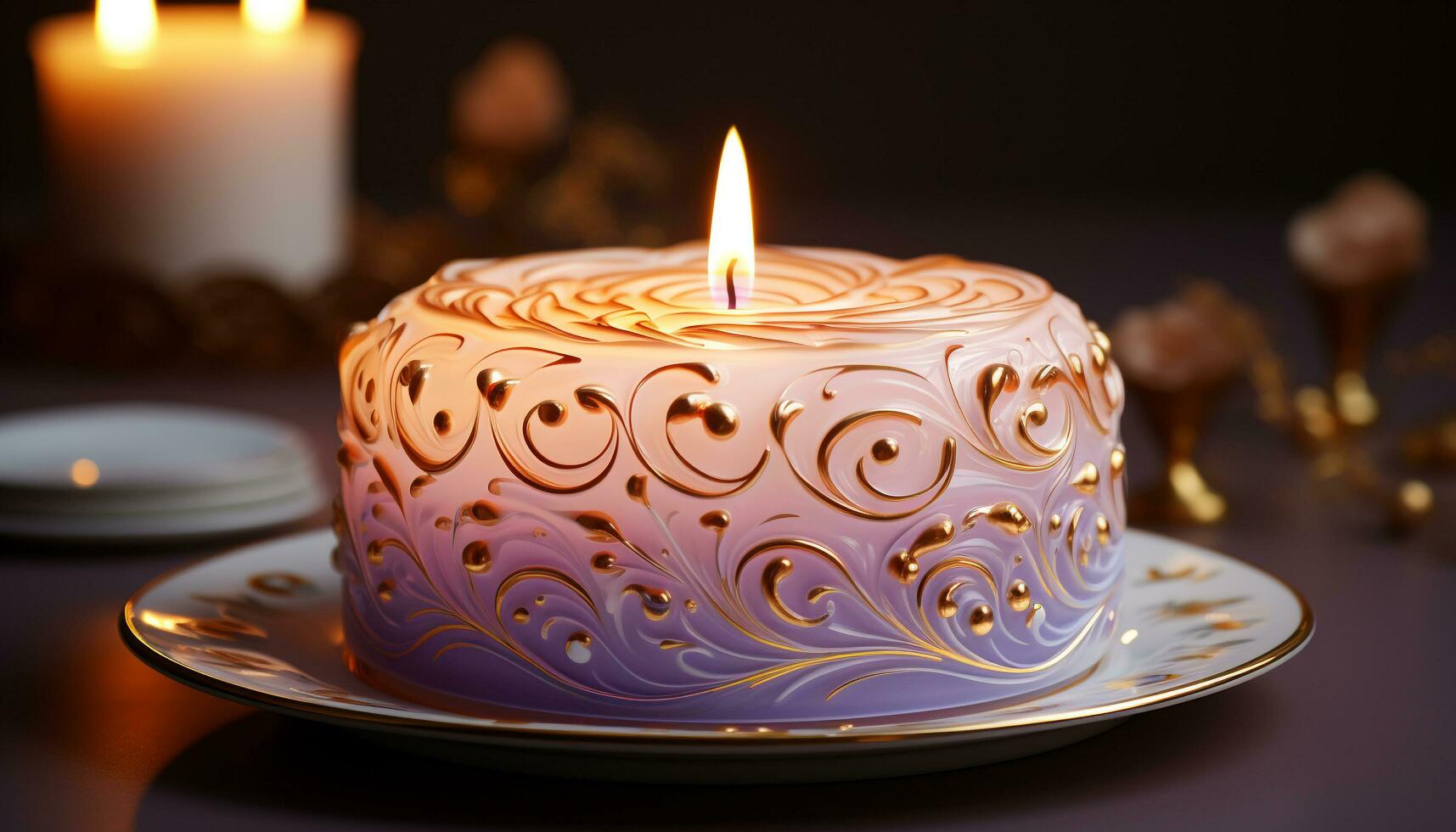 AI generated Birthday cake with candles, chocolate icing, and strawberry decoration generated by AI photo