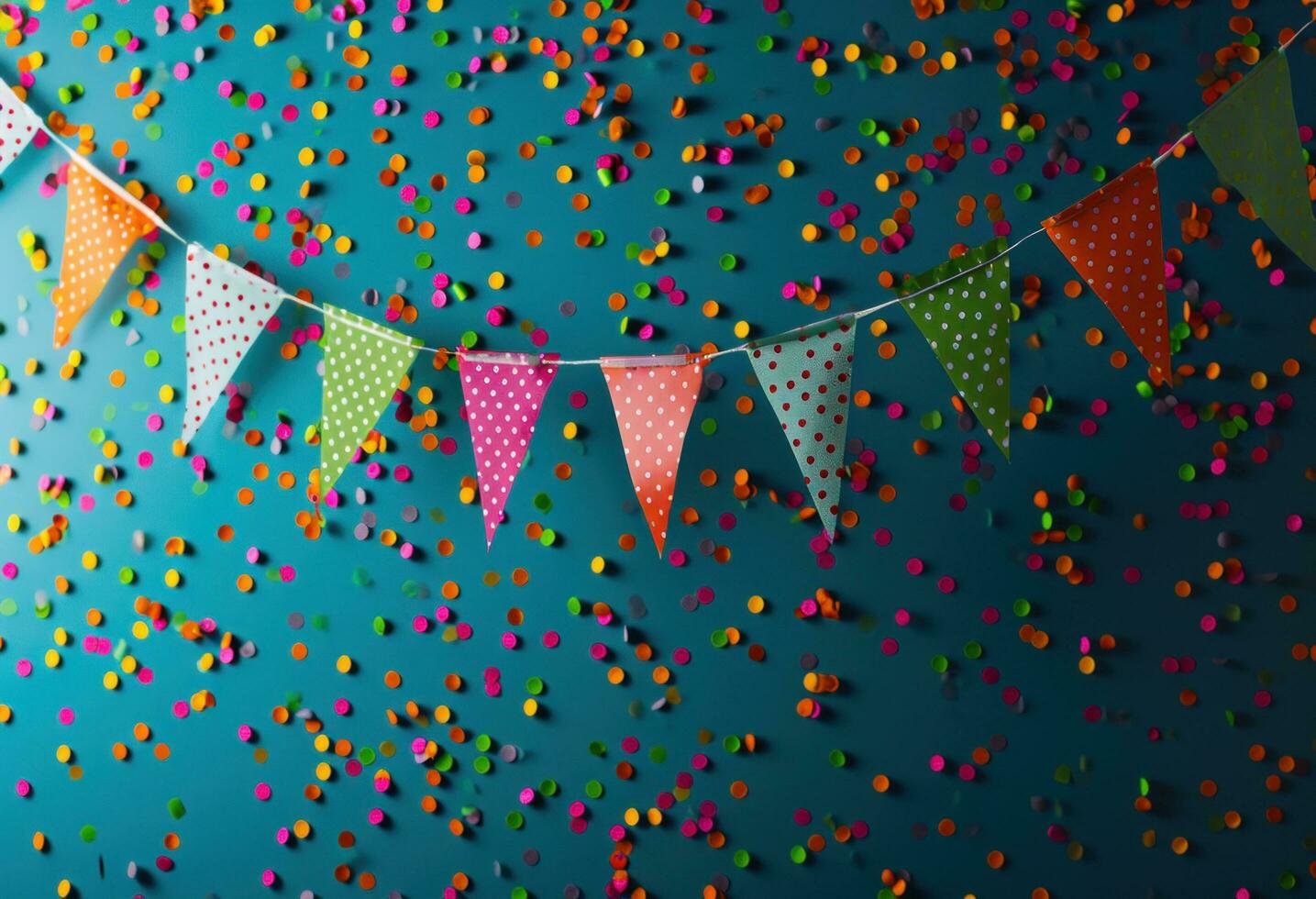 AI generated brightcolored bunting confetti on blue background photo