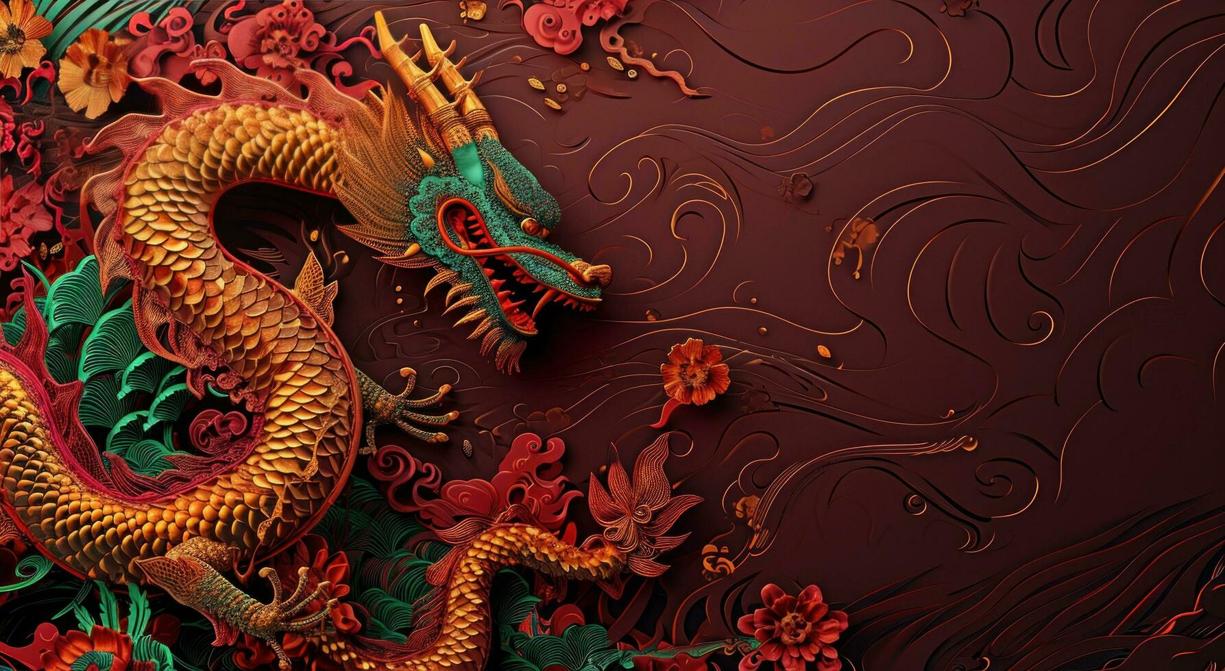 AI generated chinese new year background with colorful dragon photo