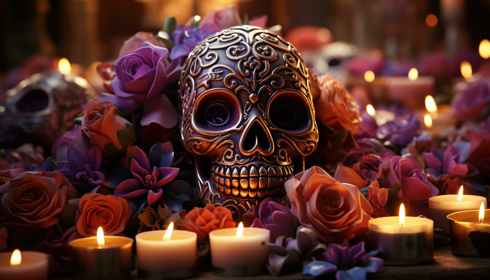 AI generated Burning candle brings spooky elegance to Halloween celebration generated by AI photo