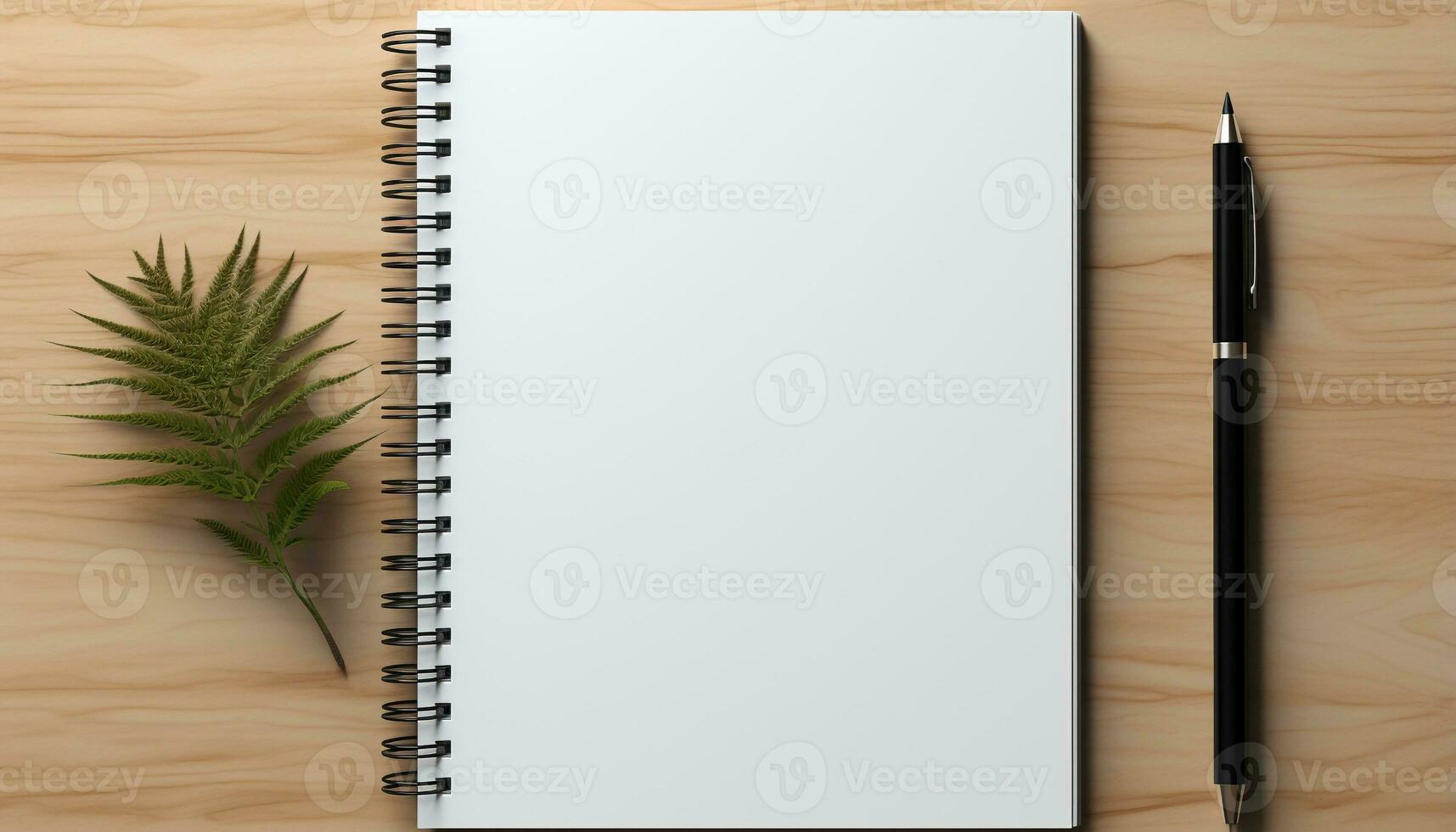 AI generated Blank notebook on wooden table in office, a space for creativity generated by AI photo