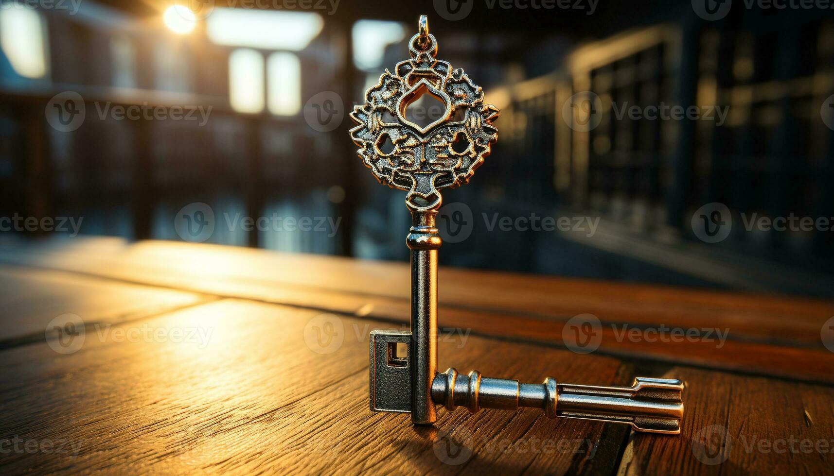 AI generated Ancient metal cross on wooden table symbolizes spirituality and religion generated by AI photo