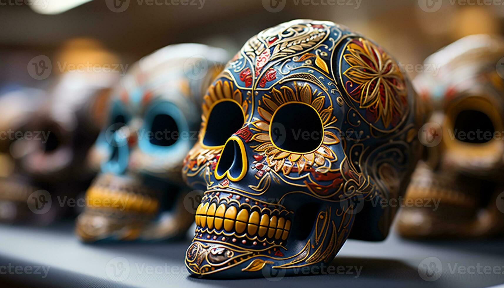 AI generated Day of the Dead celebration colorful, ornate masks symbolize ancient traditions generated by AI photo