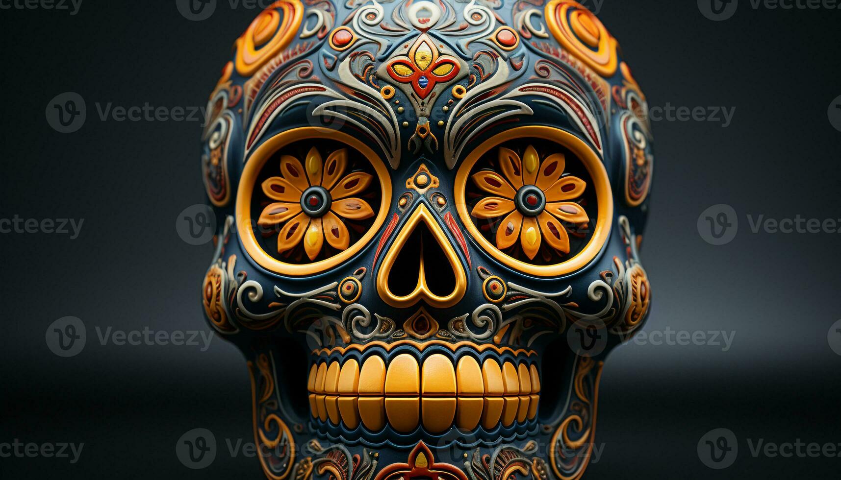 AI generated Day of the Dead celebration ornate skull mask symbolizes indigenous culture generated by AI photo