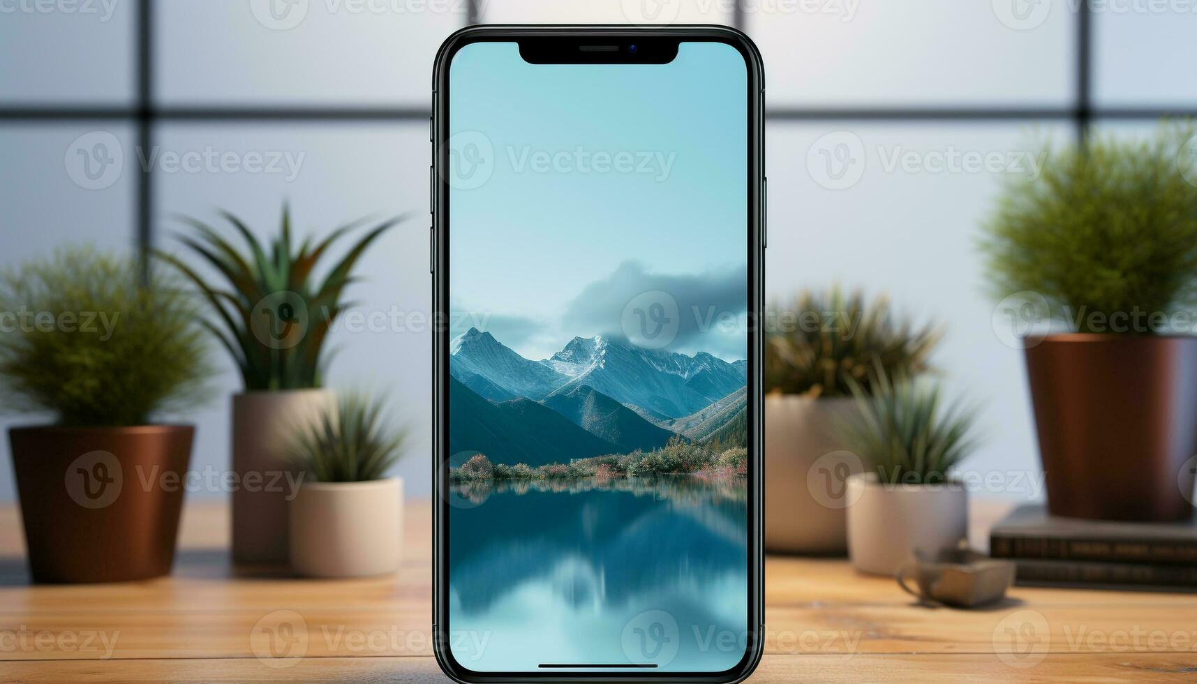 AI generated Modern office desk with computer monitor and mobile phone generated by AI photo