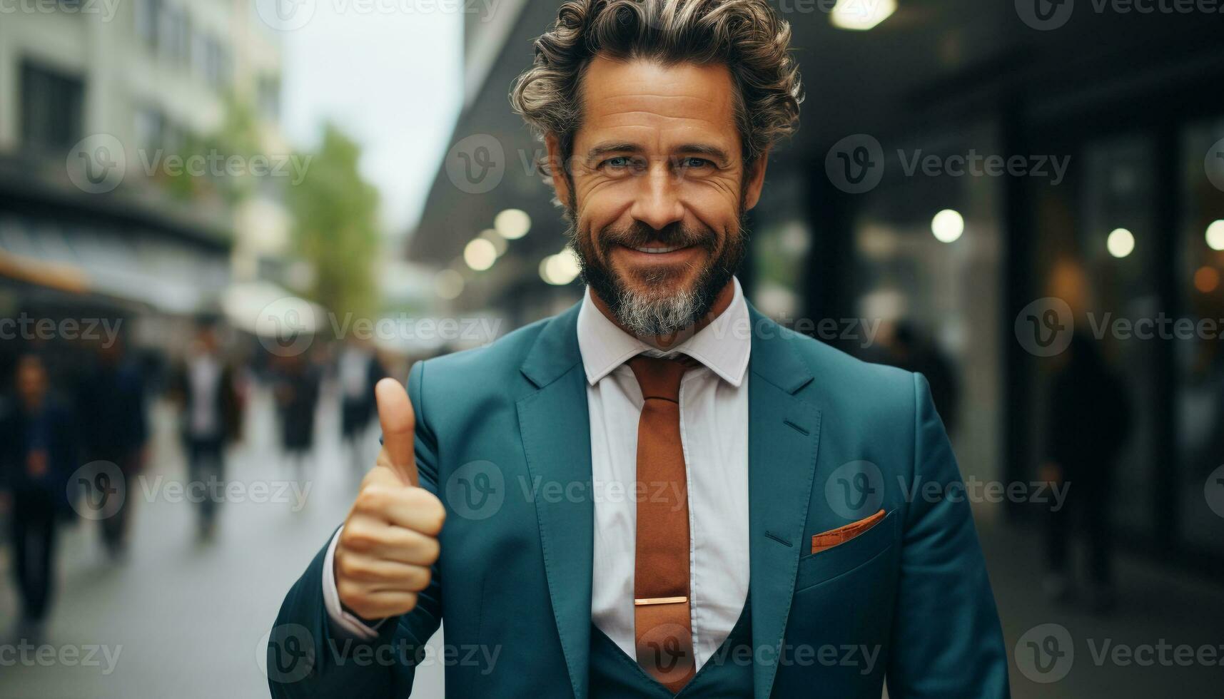 AI generated Successful businessman looking confident, smiling, and professional in the city generated by AI photo