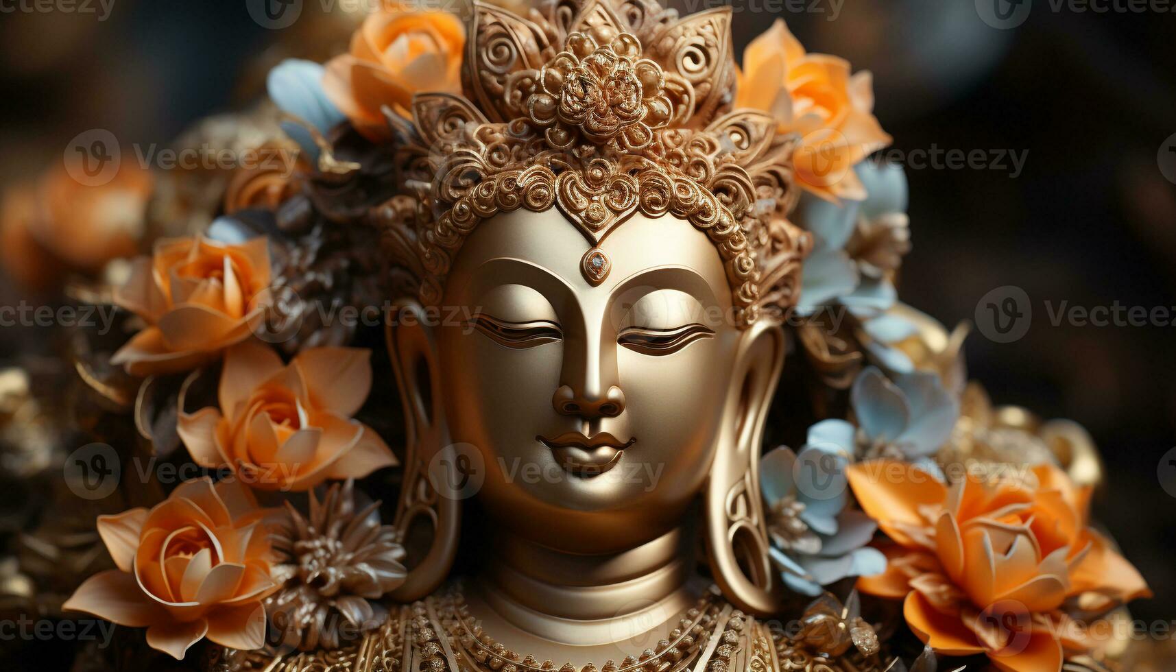 AI generated Meditating statue symbolizes spirituality, harmony, and ancient East Asian culture generated by AI photo