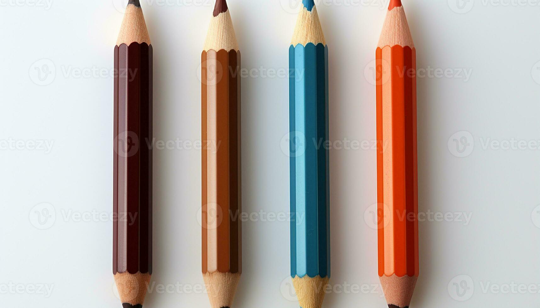 AI generated A vibrant collection of colorful pencils on a wooden table generated by AI photo