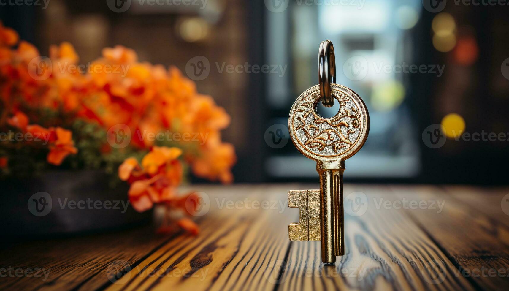 AI generated Rustic wooden door with metal lock symbolizes security and elegance generated by AI photo