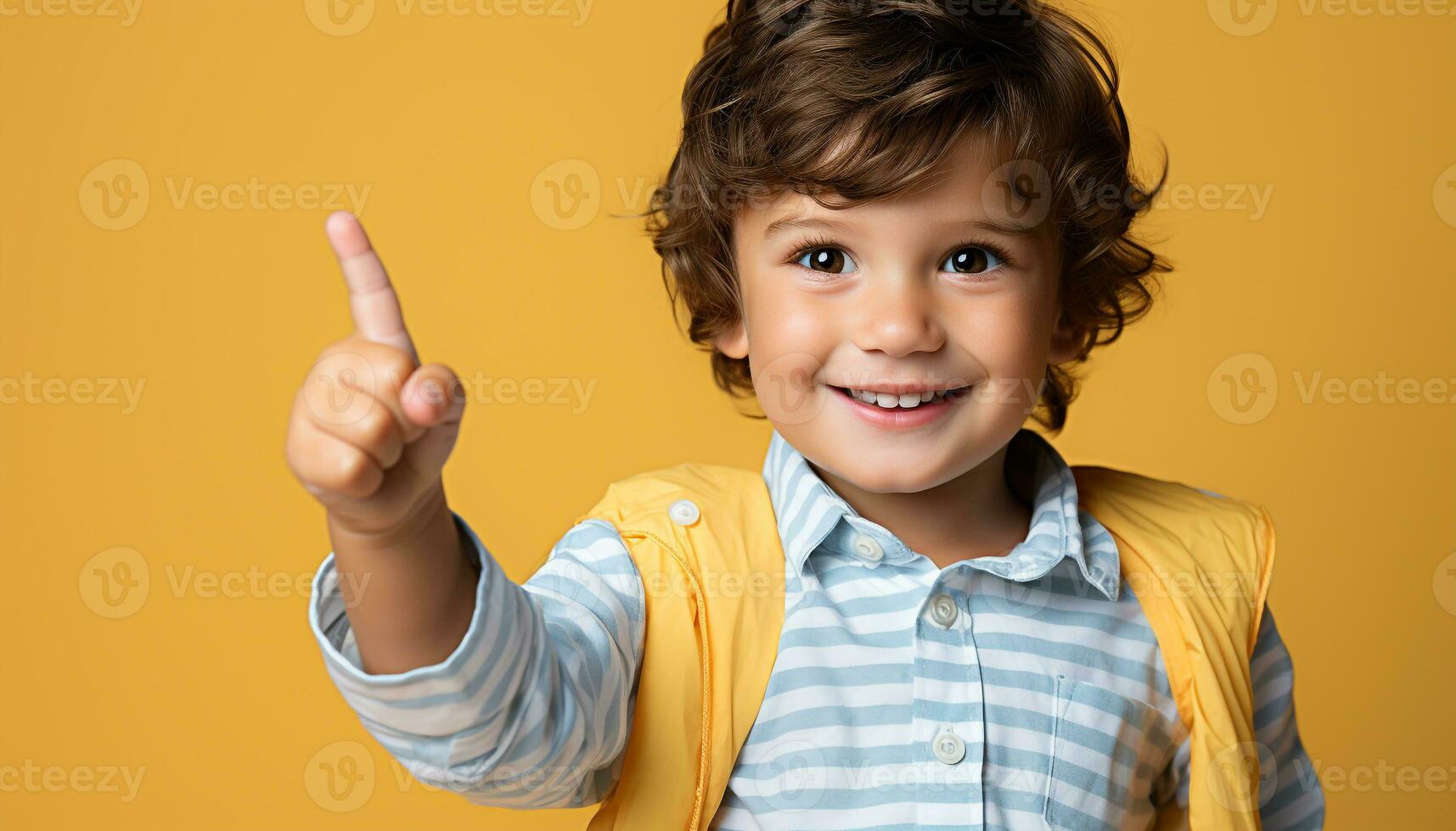 AI generated Smiling boys, cheerful and cute, pointing with joy and confidence generated by AI photo