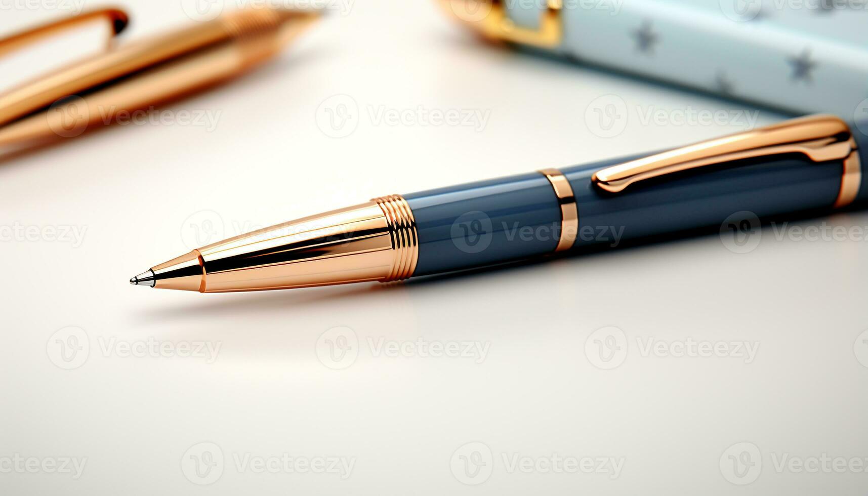 AI generated Golden pen writes success on blank paper in office generated by AI photo