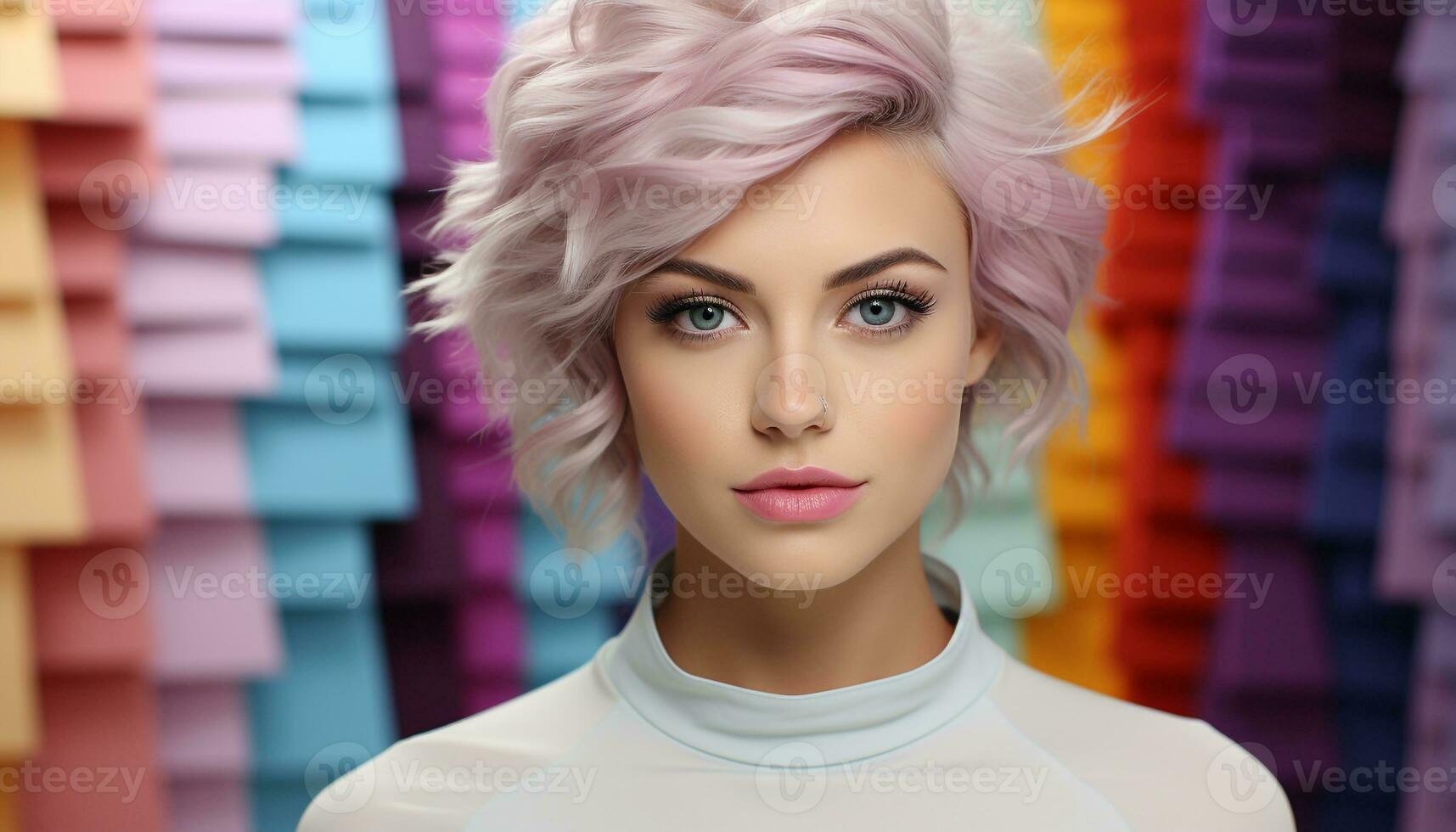 AI generated Young woman with blond hair looking at camera, fashionable and creative generated by AI photo