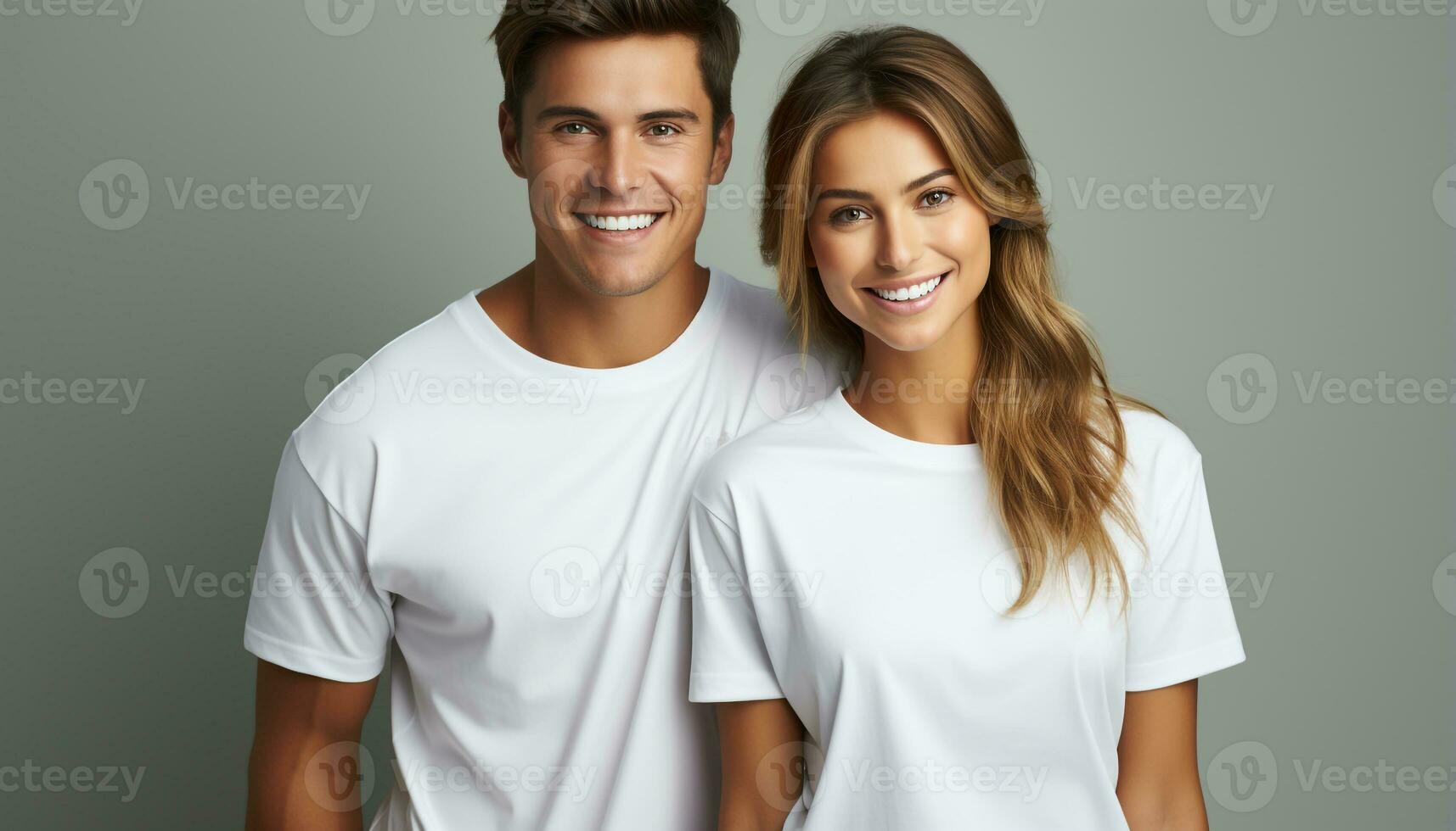 AI generated Smiling men and women, young adults, looking at camera, happiness generated by AI photo