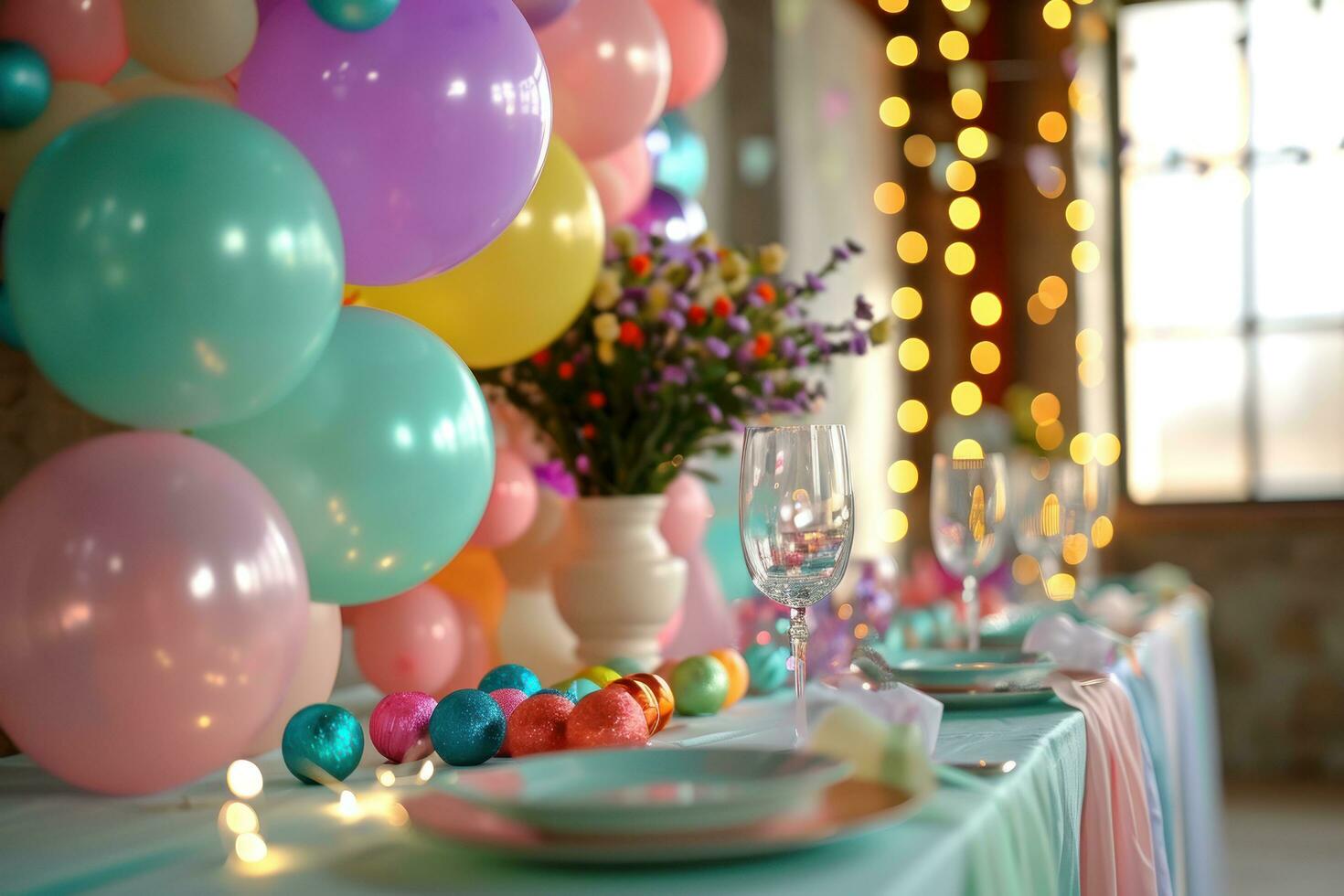 AI generated birthday party decoration on the table photo
