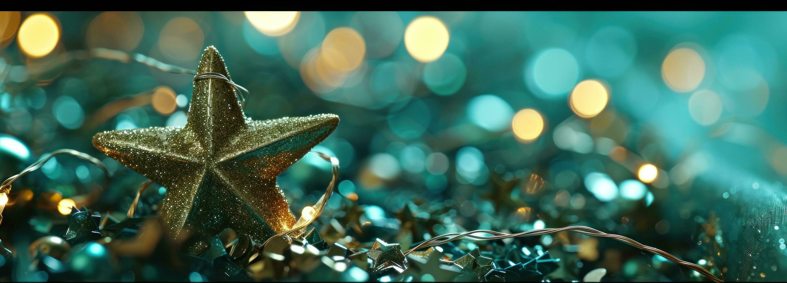 AI generated bokeh background with gold star and shiny rings photo
