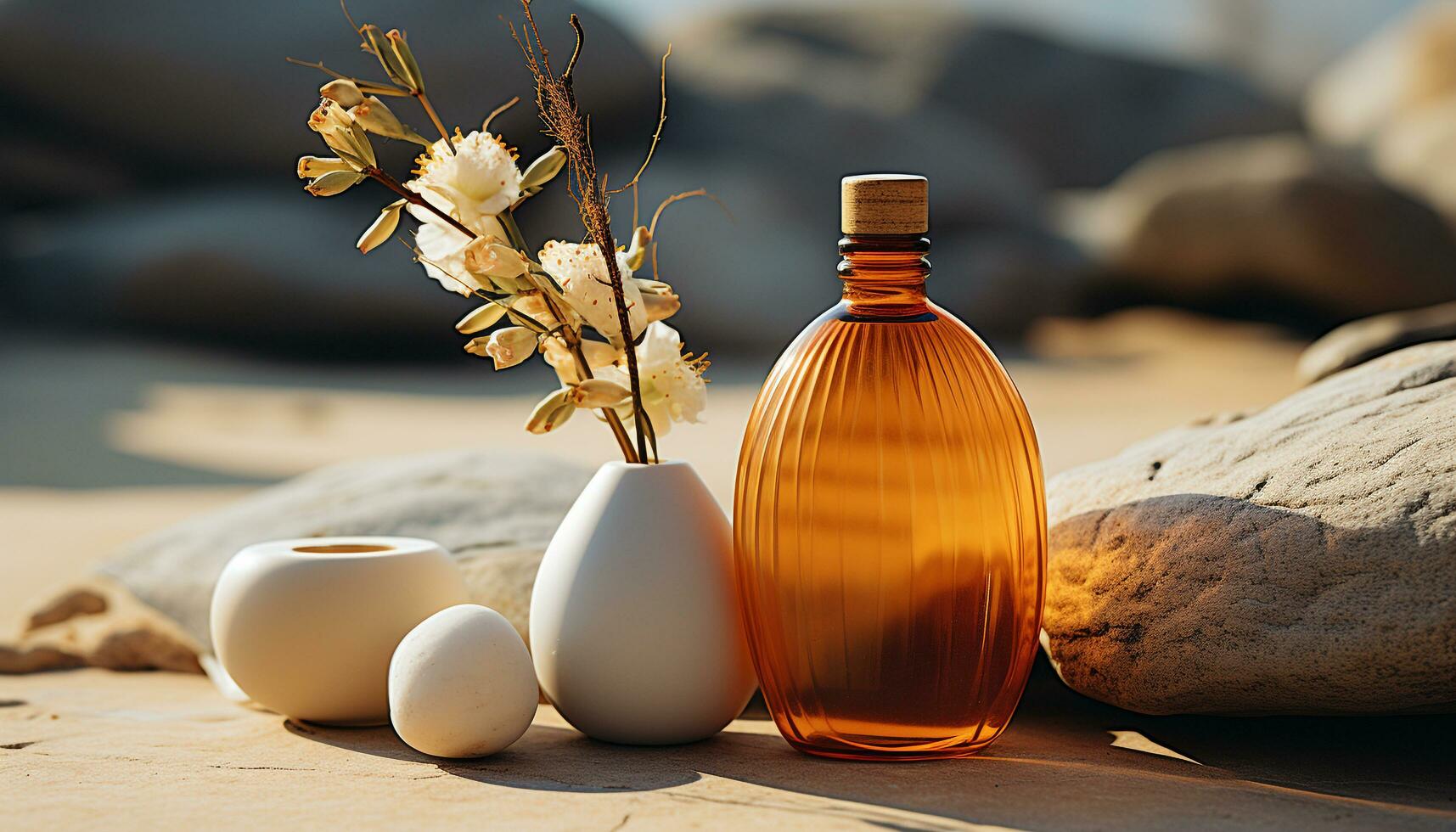 AI generated Fresh flower in glass jar brings nature relaxation to table generated by AI photo
