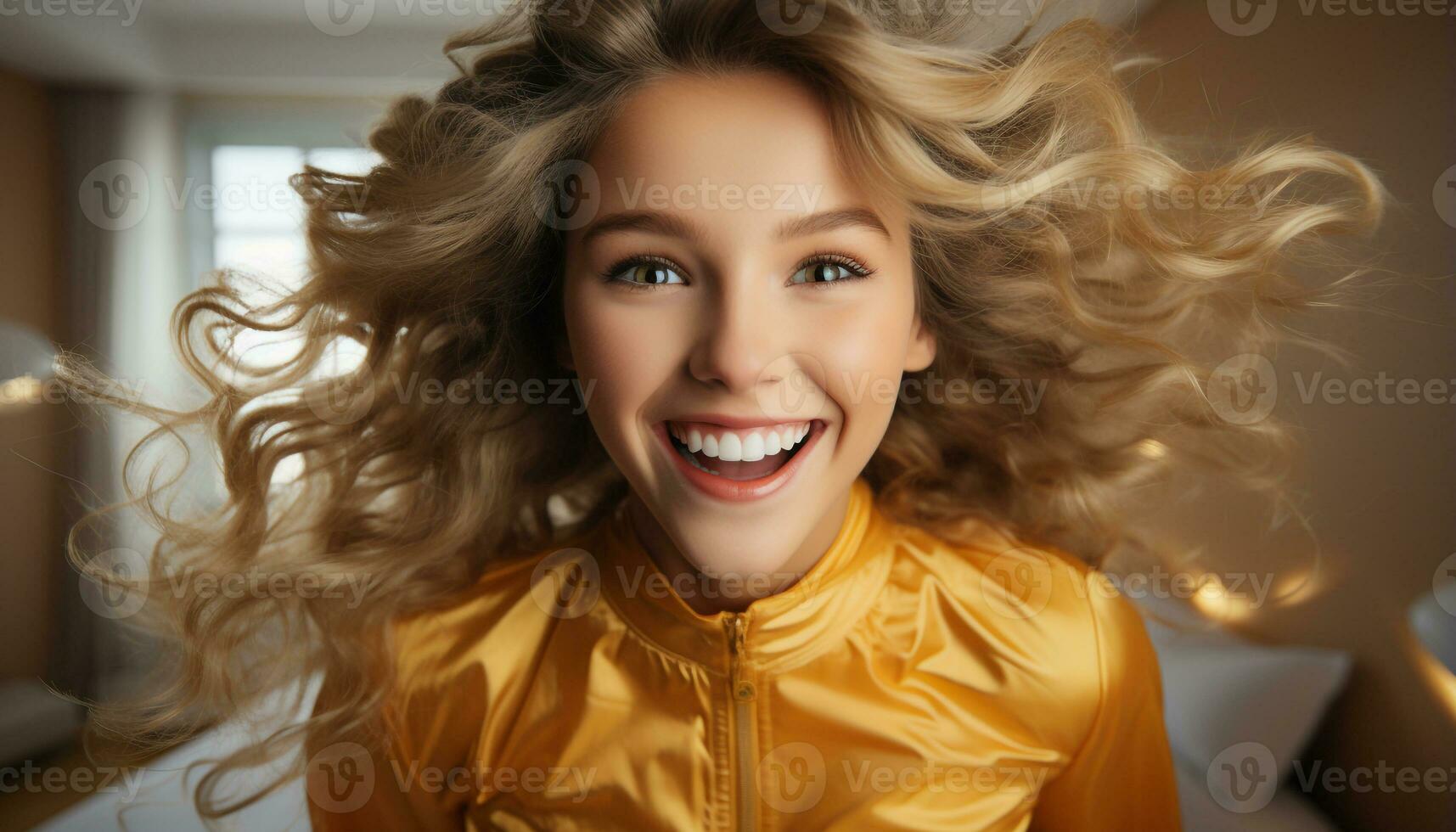 AI generated Smiling woman, young and cheerful, radiates beauty and happiness generated by AI photo