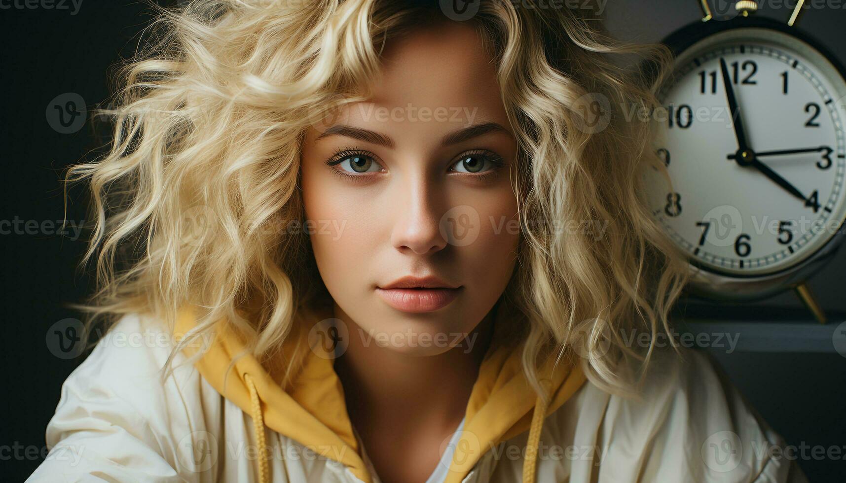 AI generated Beautiful woman with blond hair looking at camera with confidence generated by AI photo