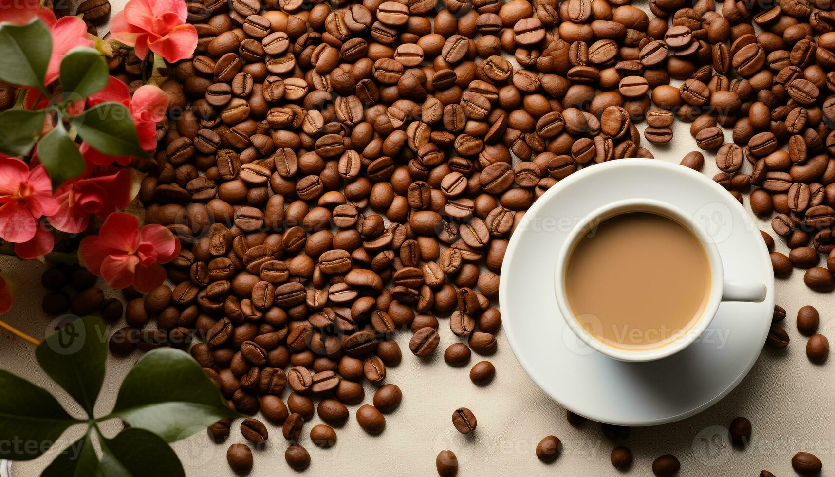 AI generated Fresh coffee bean on table, close up drink with caffeine generated by AI photo