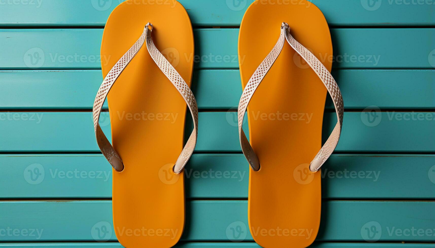 AI generated A pair of yellow and blue striped sandals for summer generated by AI photo