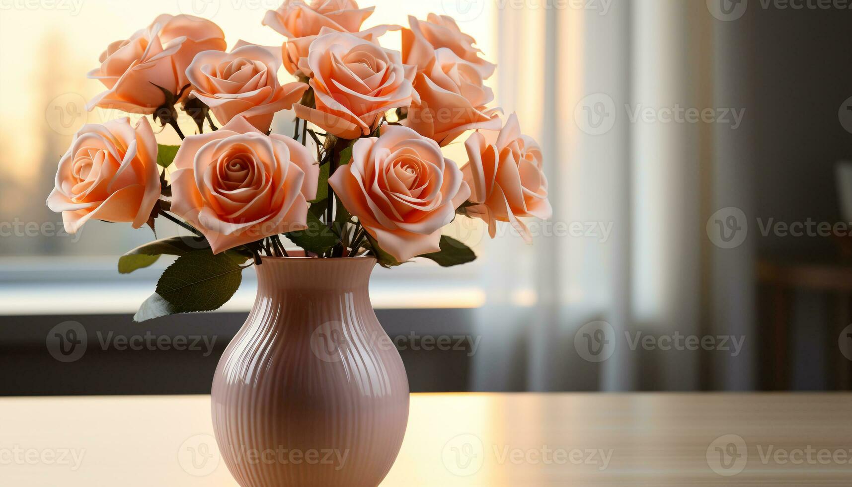 AI generated A beautiful bouquet of flowers brings romance to the table generated by AI photo