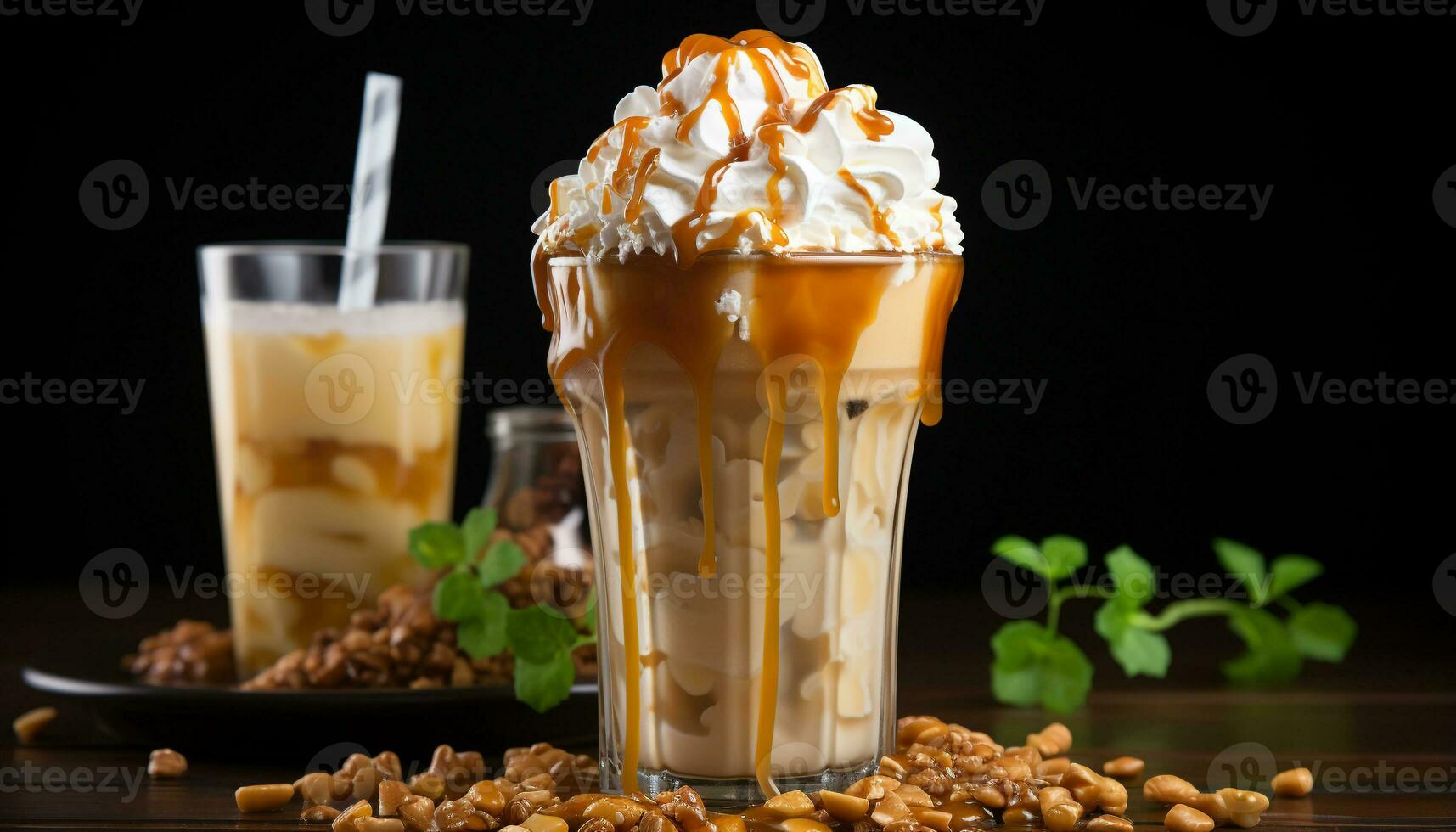 AI generated Freshness and indulgence in a glass of chocolate milkshake generated by AI photo