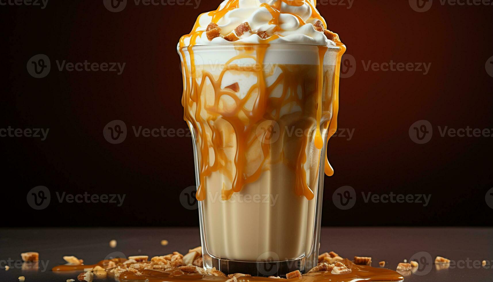 AI generated Refreshing milkshake with whipped cream and chocolate drizzle generated by AI photo