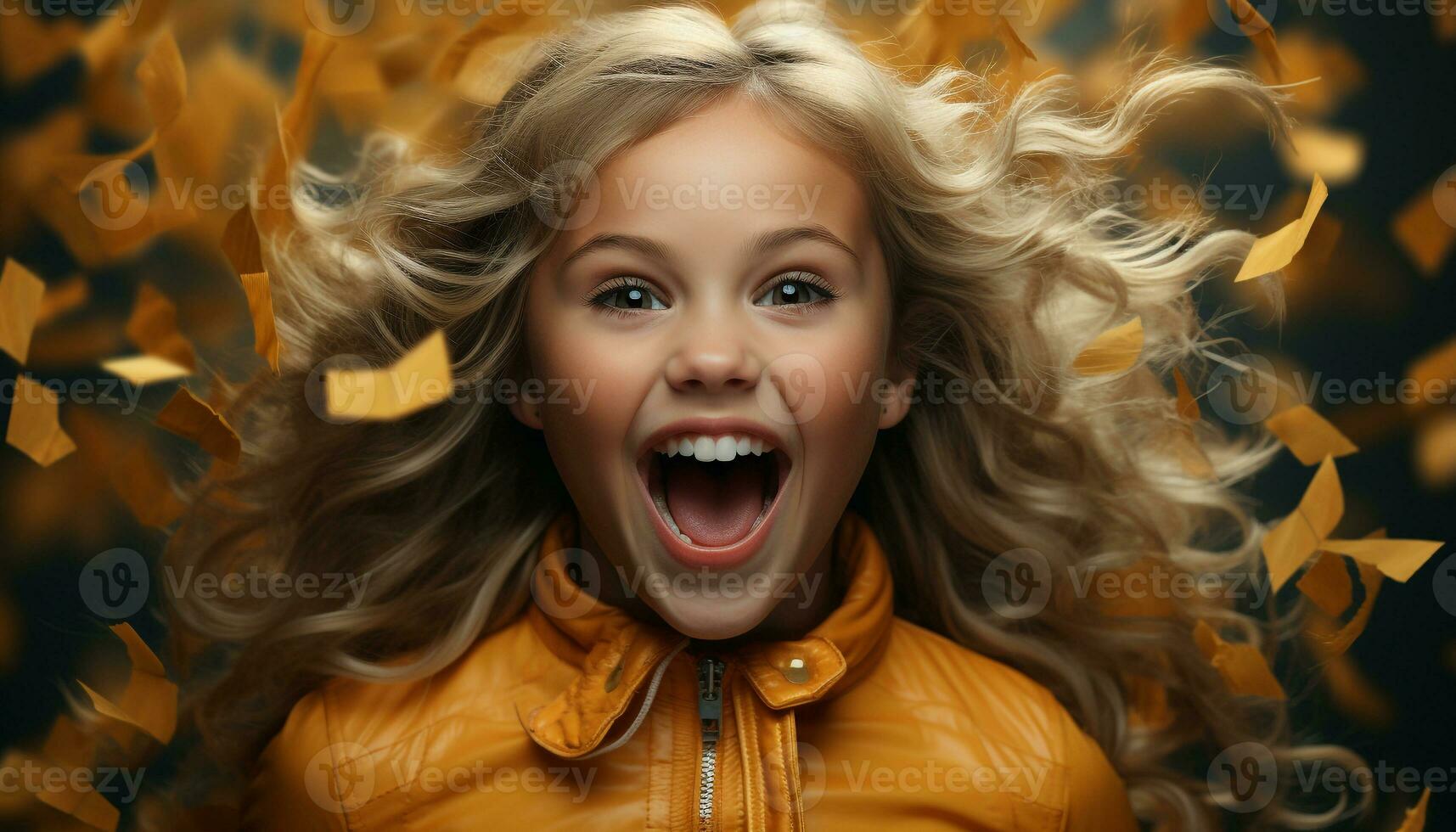 AI generated Young woman with blond hair smiling, enjoying autumn outdoors generated by AI photo