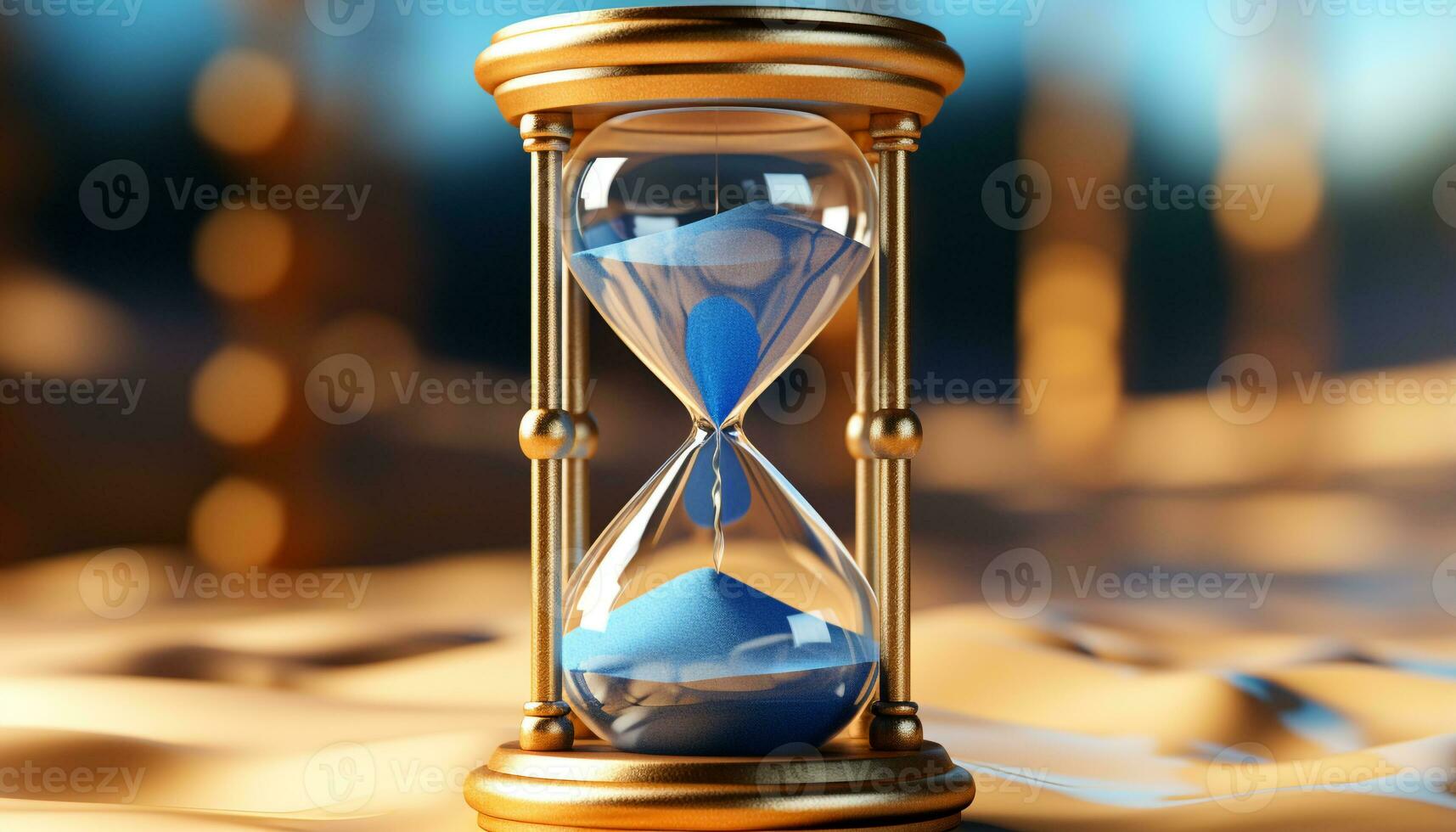 AI generated Antique hourglass measures time, counting down to deadline generated by AI photo