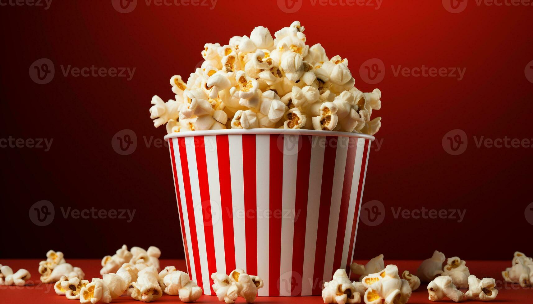 AI generated Gourmet popcorn in red bucket, perfect movie theater snack generated by AI photo