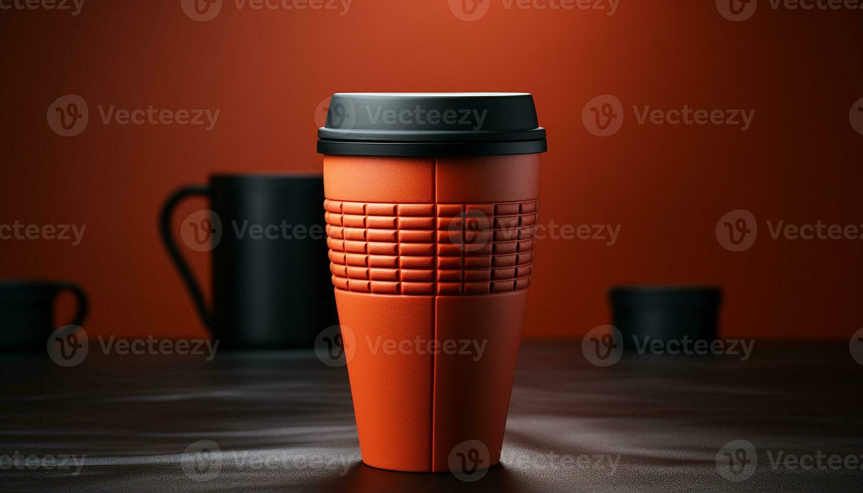 AI generated Hot coffee in a shiny mug on a wooden table generated by AI photo