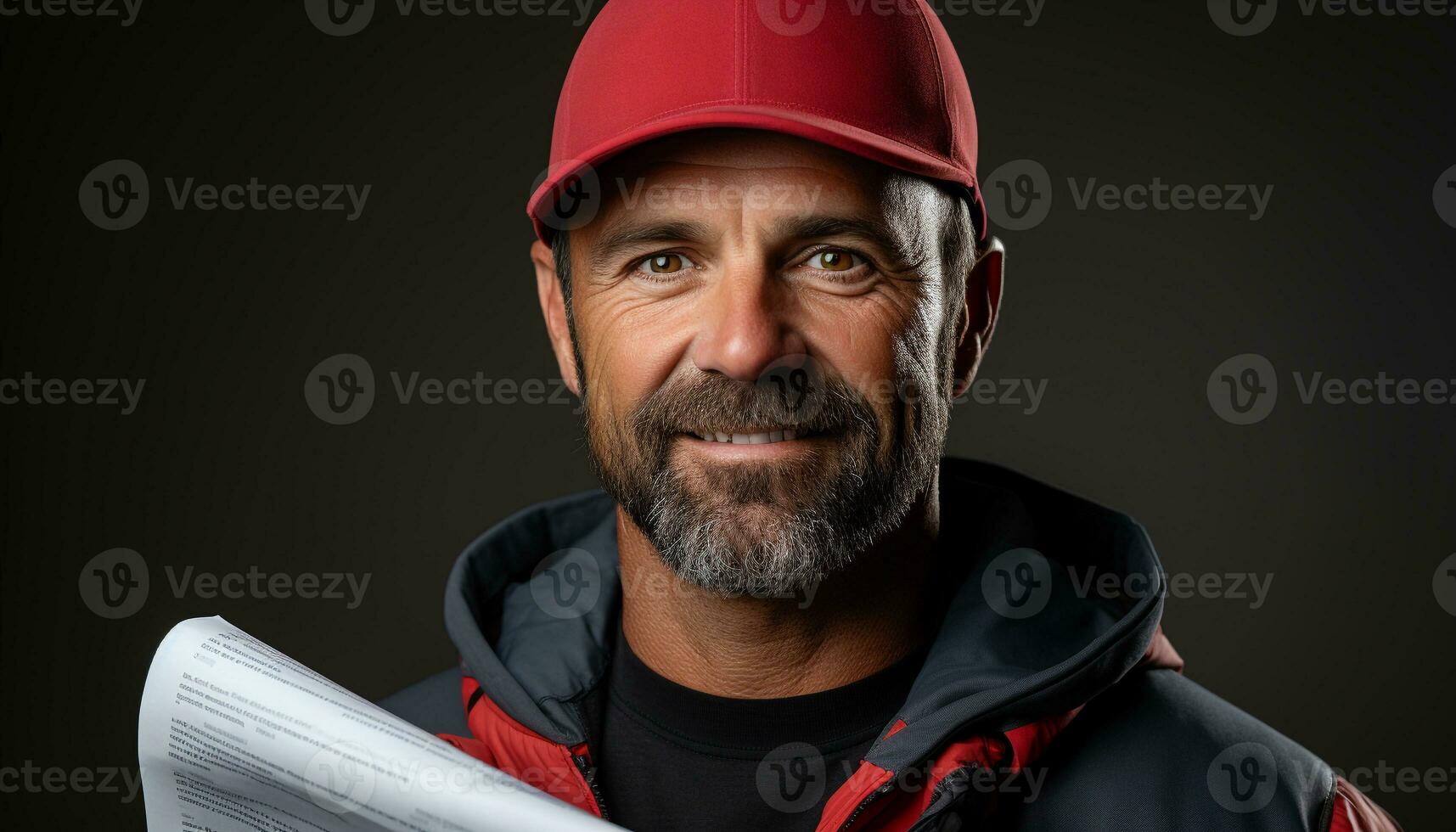 AI generated Smiling man with beard exudes confidence and happiness outdoors generated by AI photo