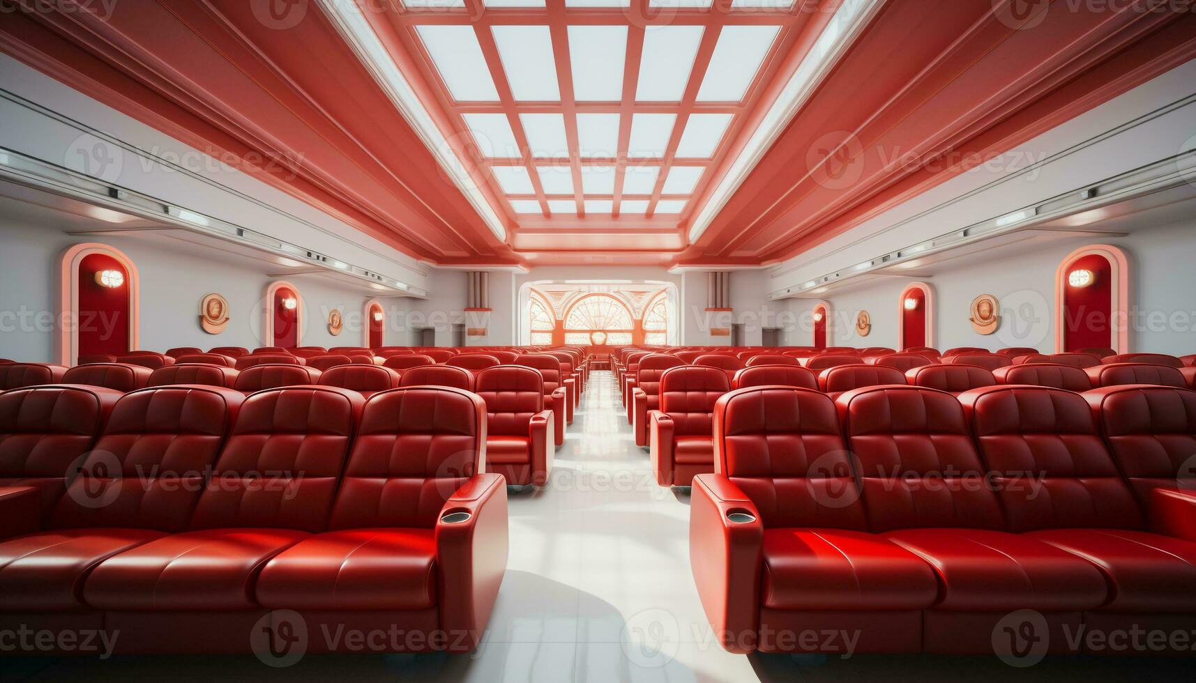 AI generated Empty auditorium with comfortable velvet seats and modern lighting equipment generated by AI photo