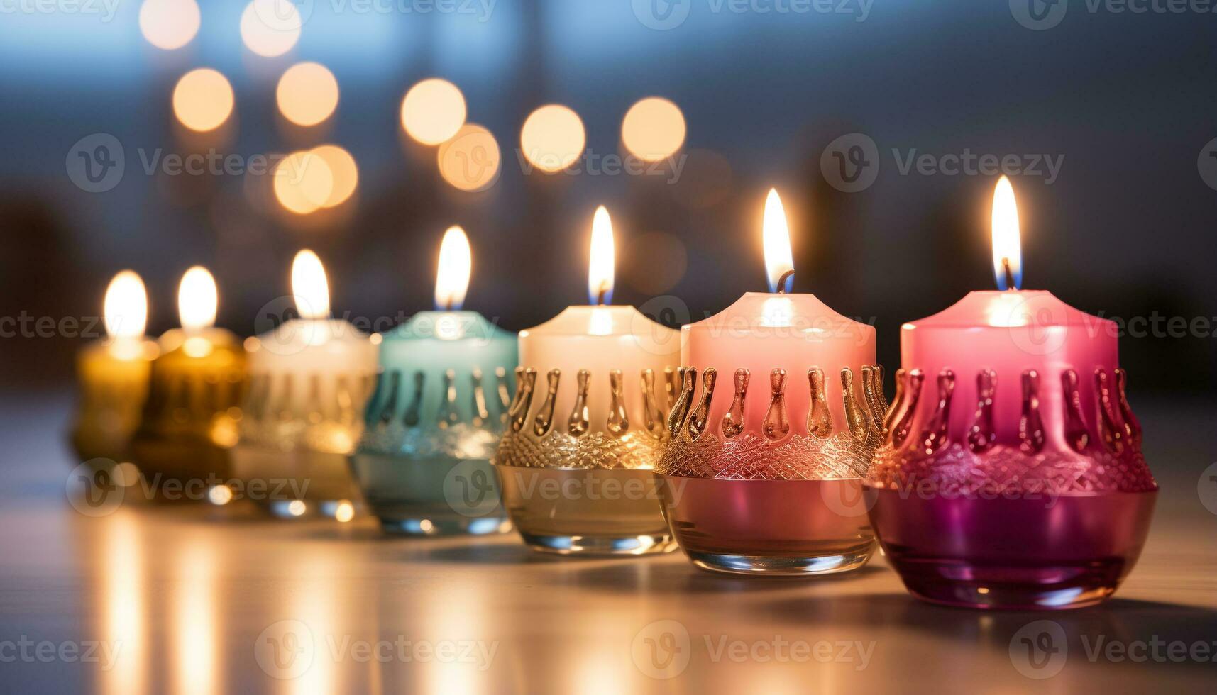 ai generado velas iluminar el noche, simbolizando espiritualidad y celebracion generado por ai foto