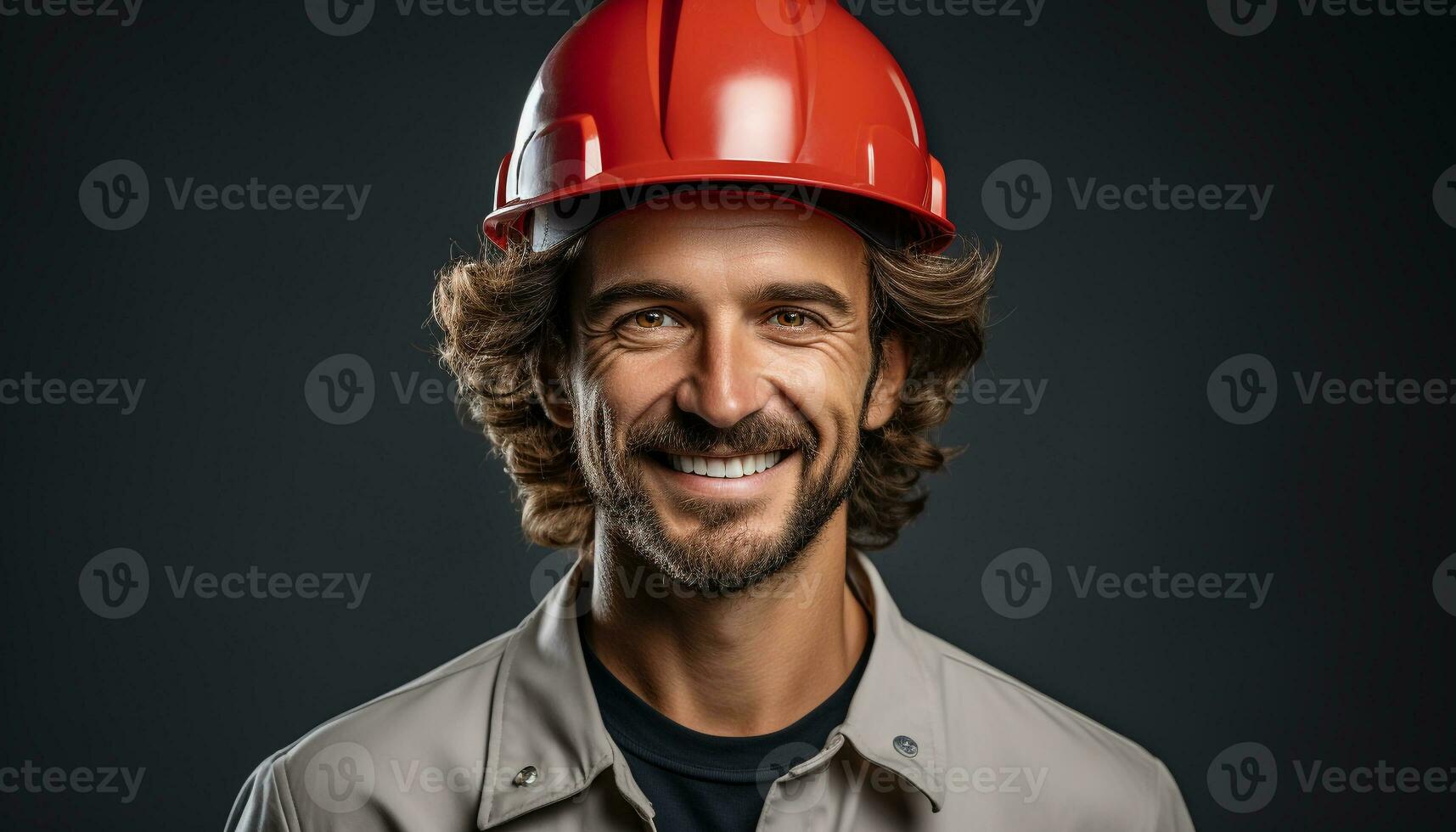 AI generated Confident engineer in hardhat, smiling, looking at camera, successful generated by AI photo