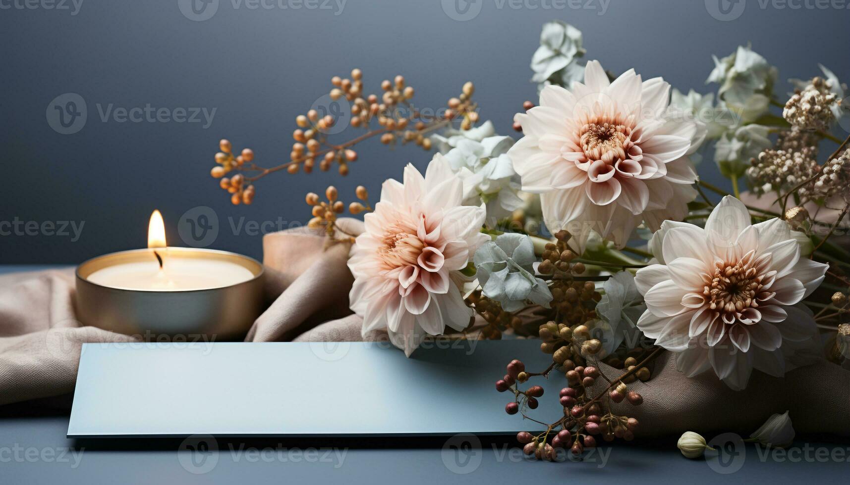 AI generated A beautiful bouquet of flowers on a wooden table generated by AI photo
