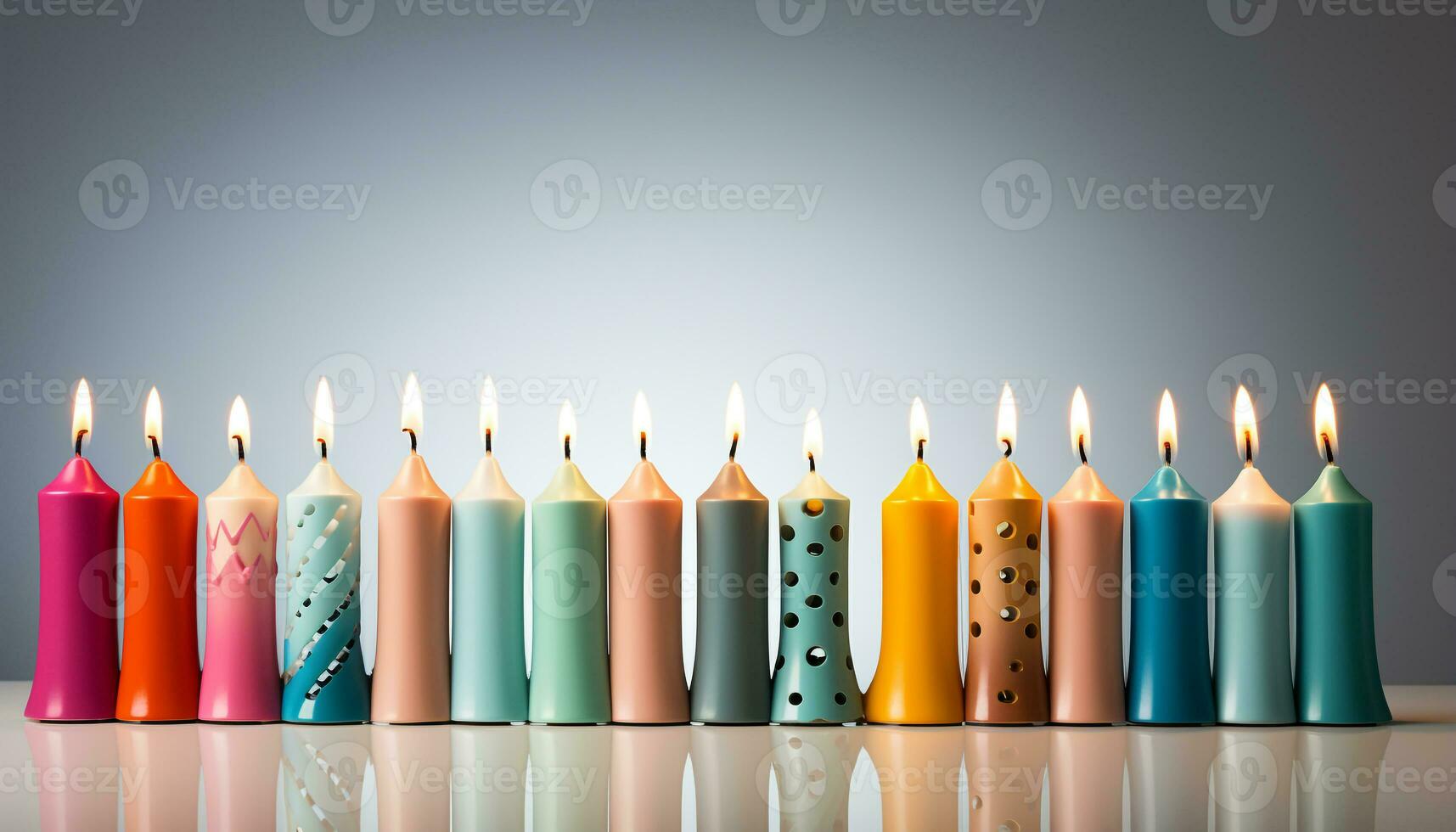 ai generado vibrante de colores velas iluminar celebracion en un fila generado por ai foto