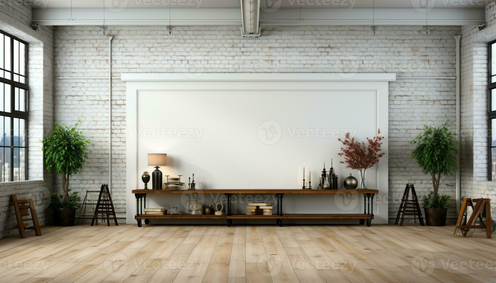 AI generated Modern loft apartment with clean, bright, and elegant interior design generated by AI photo