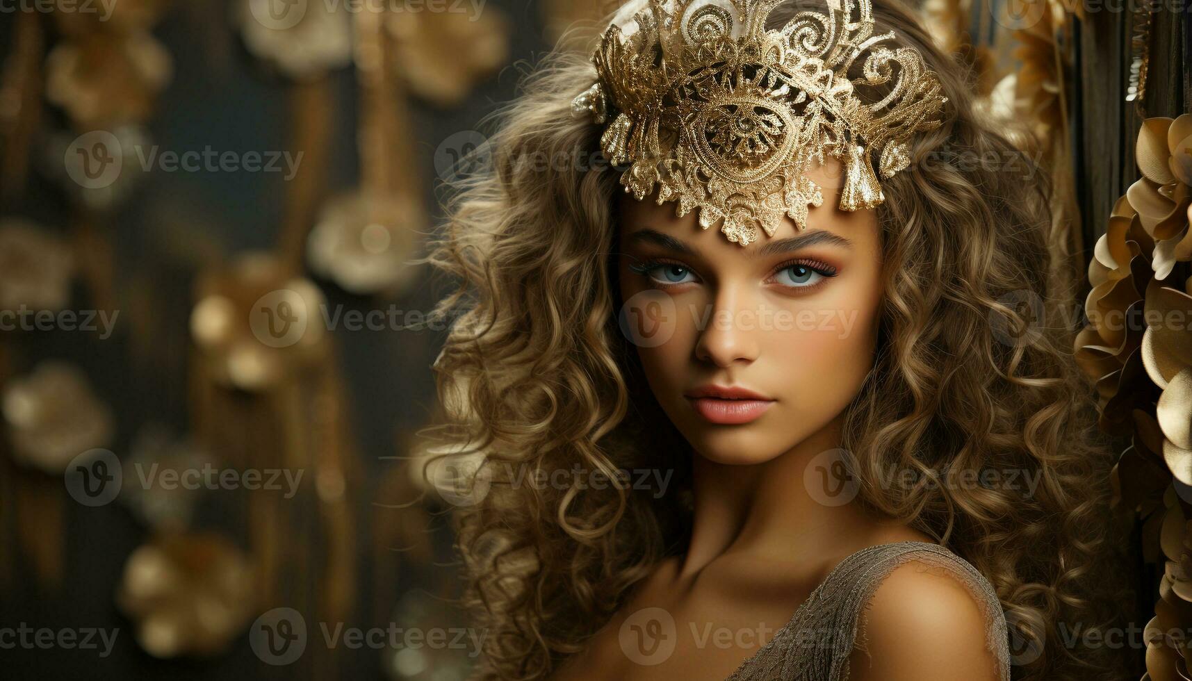 AI generated Beautiful woman with long curly hair looking confidently at camera generated by AI photo